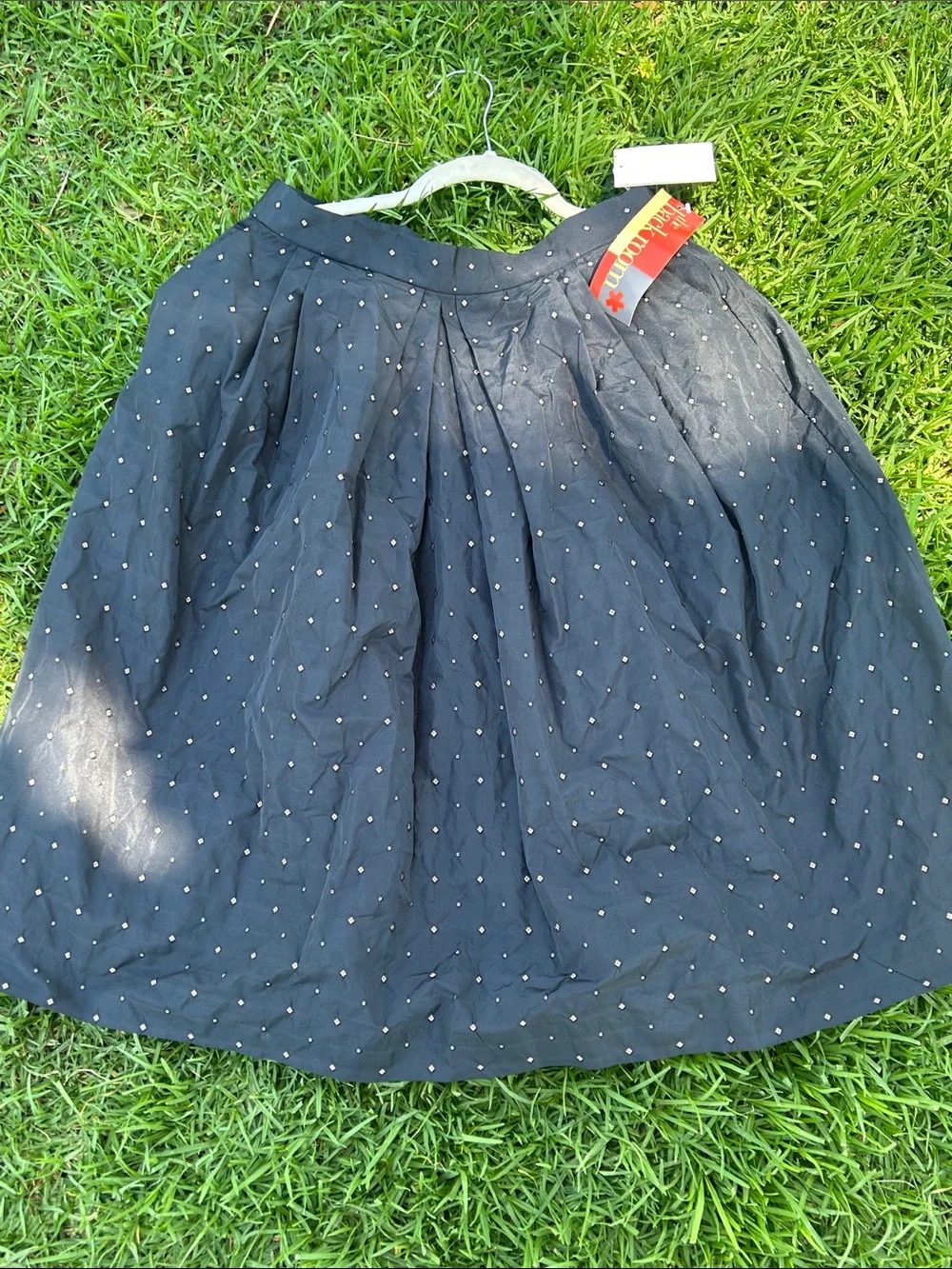 NICOLE FARHI Black A-Line Skirt with Subtle Dot Accents